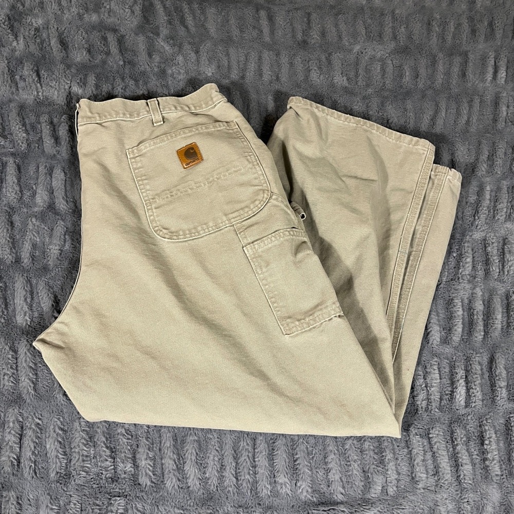 Carhartt B11 DES Dungaree Fit Work Pants Tan 40x30 Mens Canvas Paint Splatter
